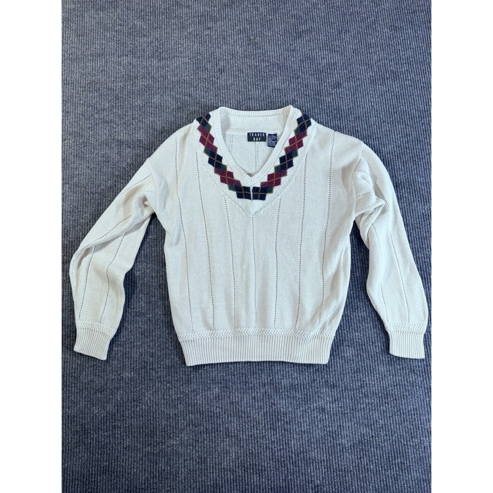 Vintage‎ Trader Bay Ivory Knit Ramie Cotton Pullover Sweater V-Neck